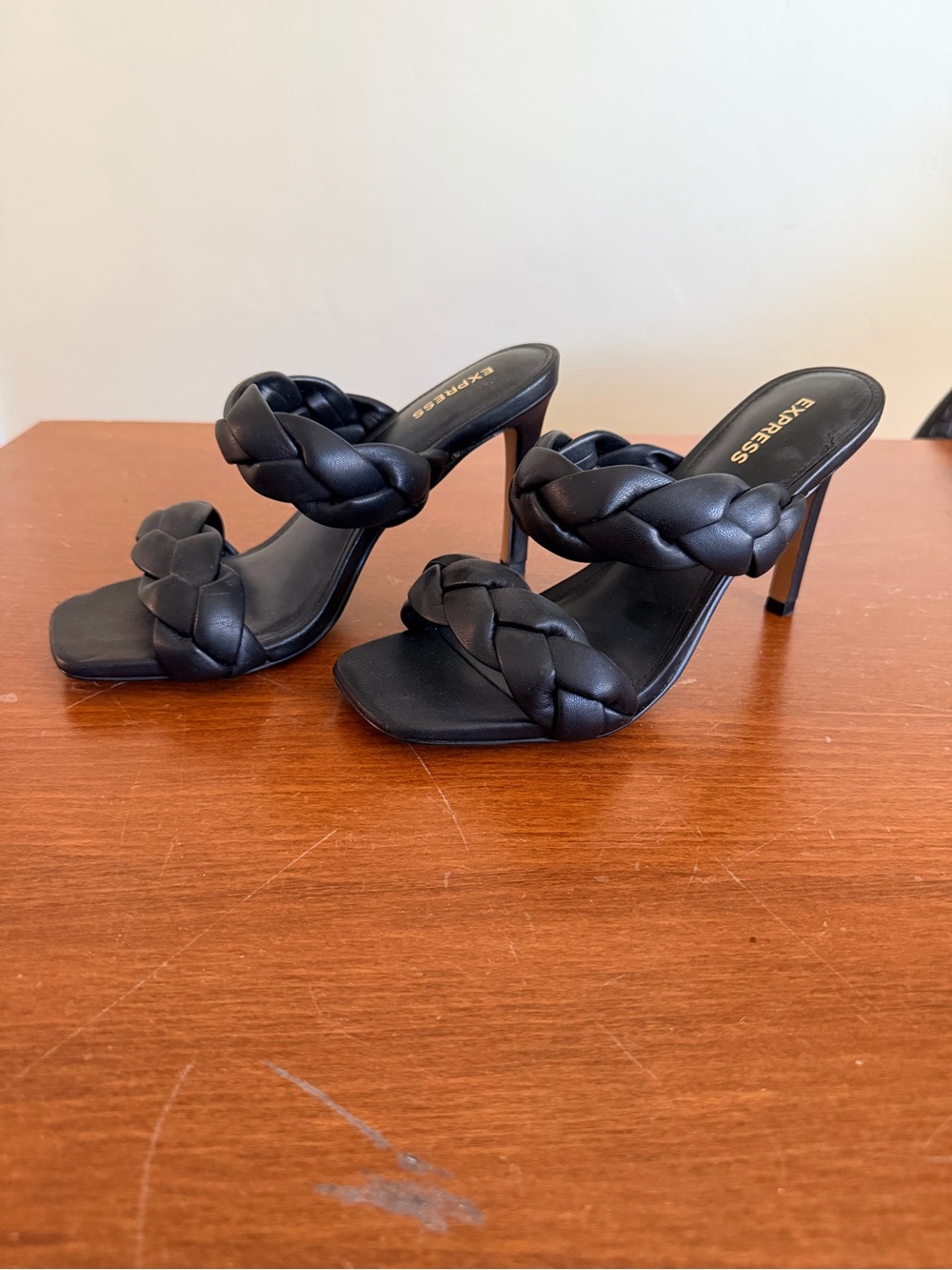 Express Black Braided Double-Strap High Heel Mules